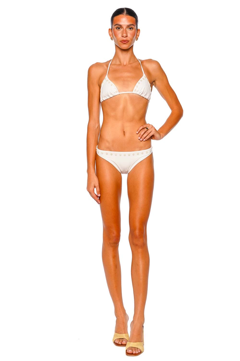 Staud Ivory Triangle Halter Bikini Top