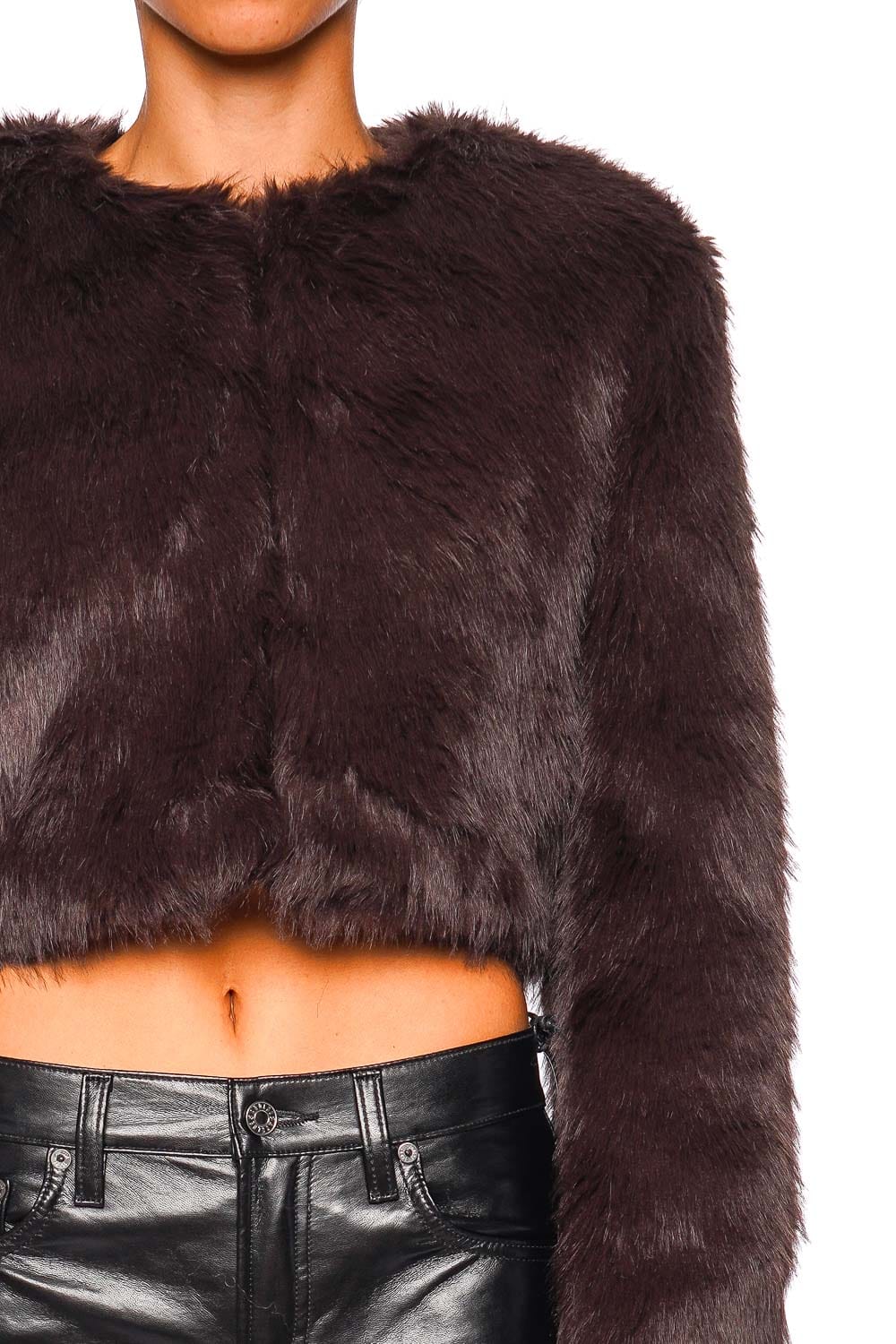 Staud Casimira Earth Long Sleeve Cropped Faux Fur Jacket