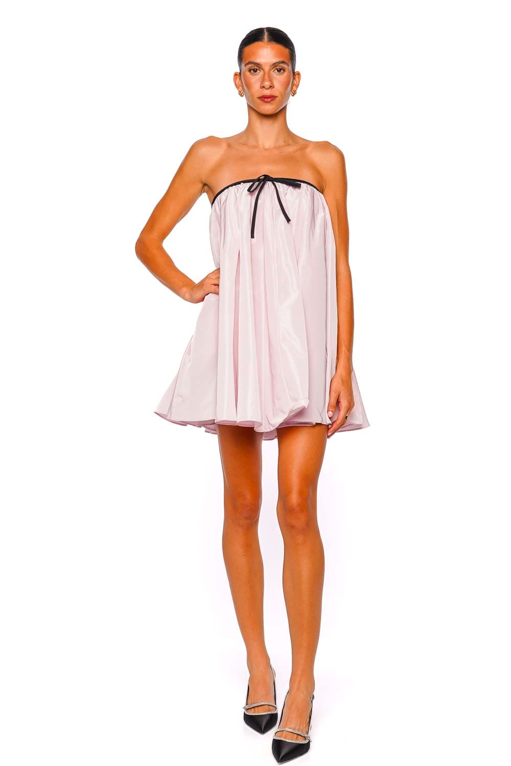 Staud Sofia Puff Pink Strapless Taffeta Mini Dress