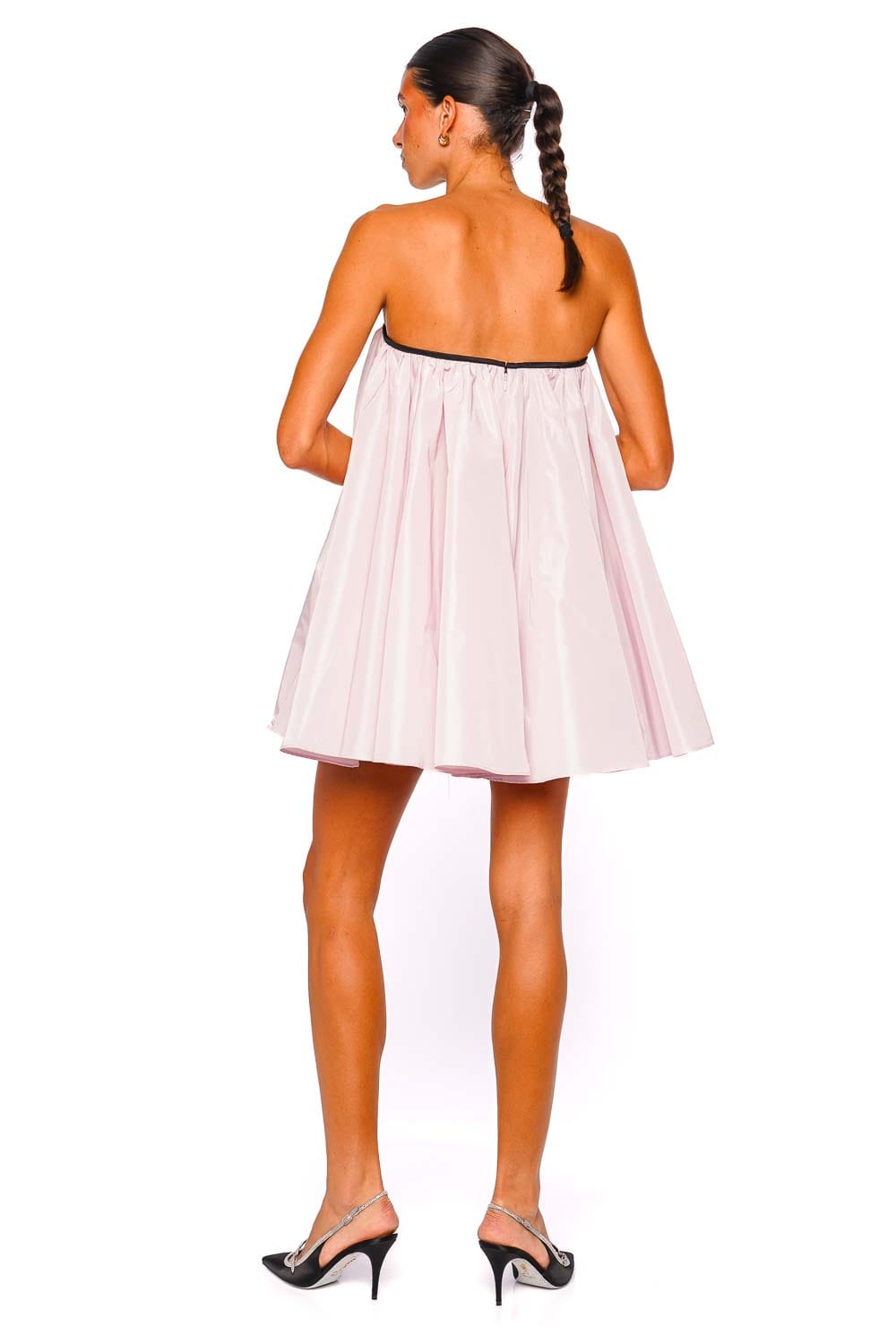 Staud Sofia Puff Pink Strapless Taffeta Mini Dress