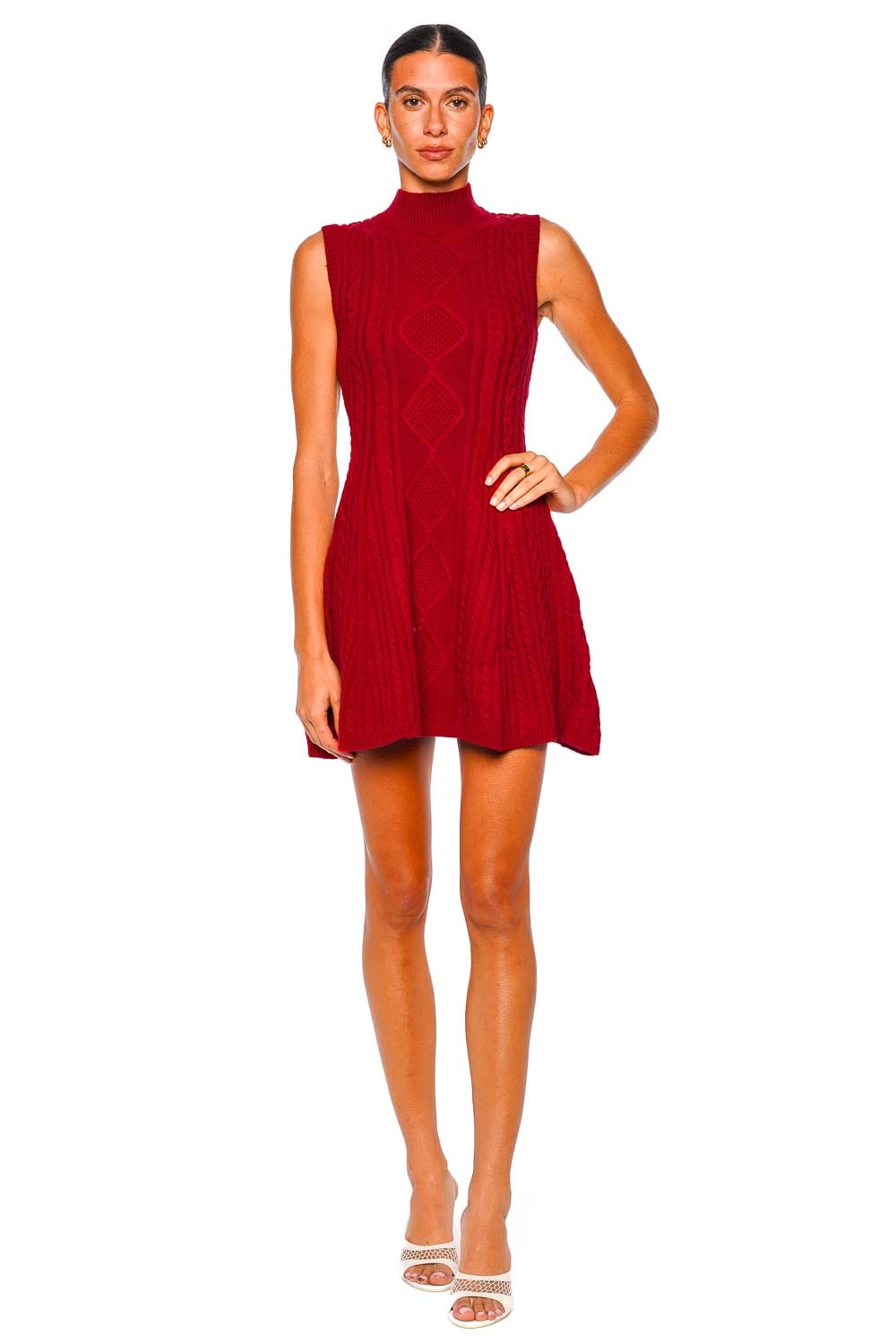 Staud Charade Rouge Sleeveless Cable Knit Mini Dress Staud Charade Rouge Sleeveless Cable Knit Mini Dress
