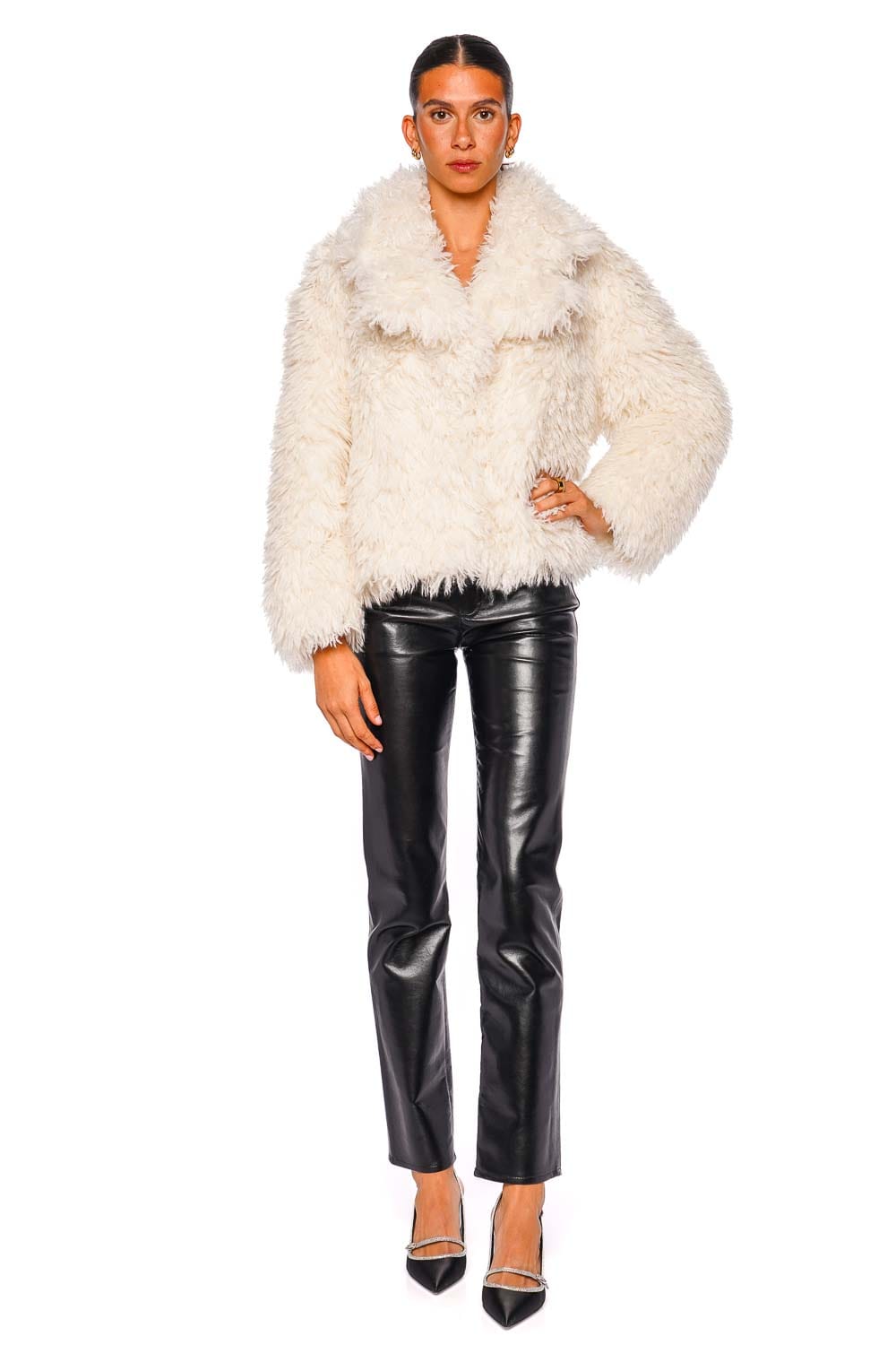 Soprano Ivory Faux Mongolian Fur Jacket