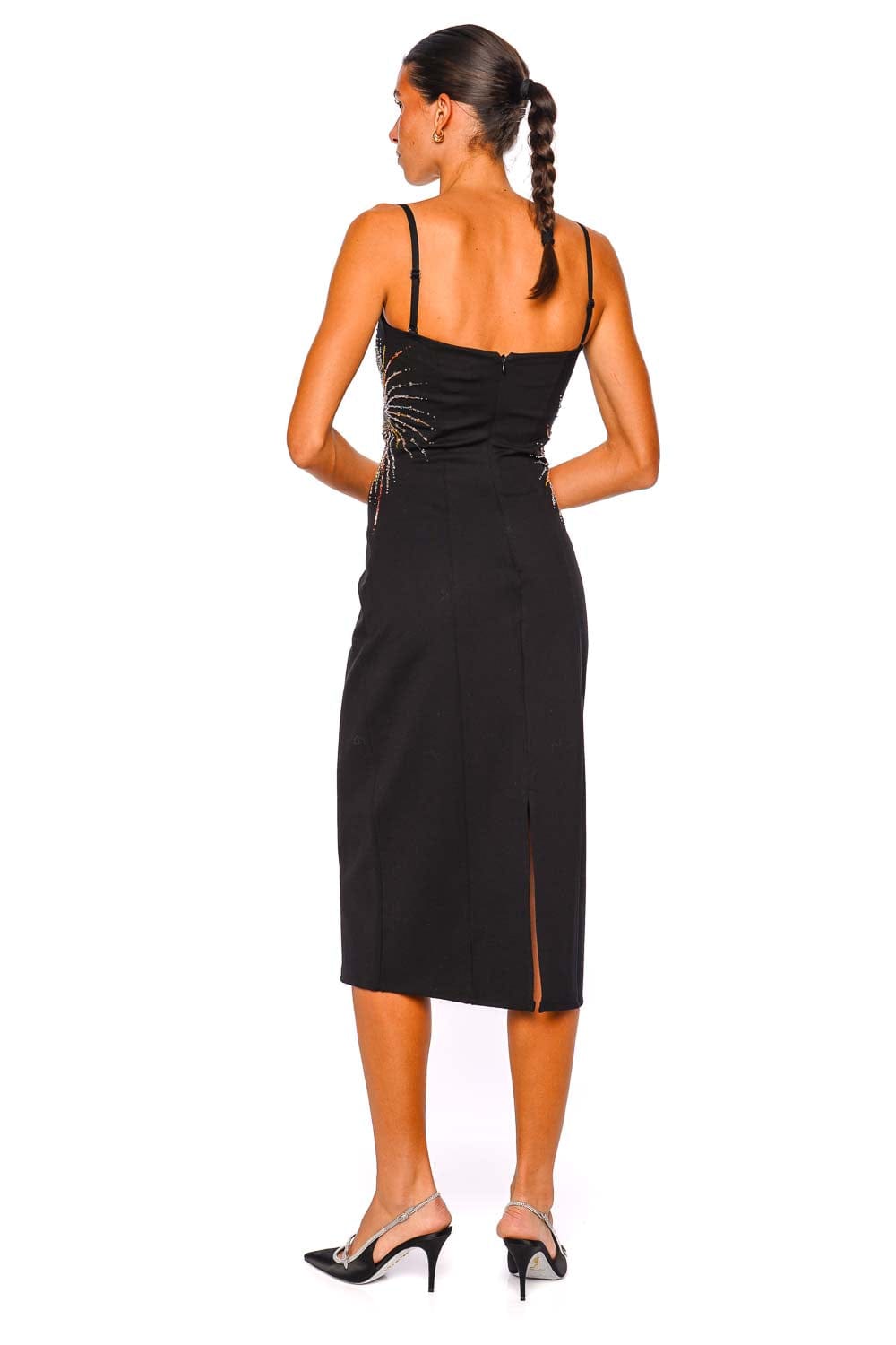 Staud Britney Firework Embellished Black Midi Dress