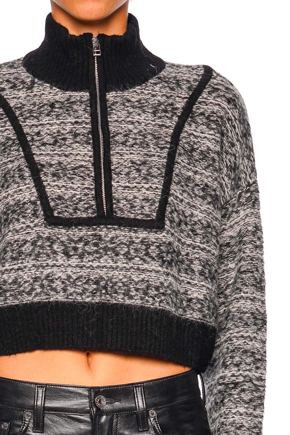 Staud Cropped Hampton Grey Mock Neck Sweater