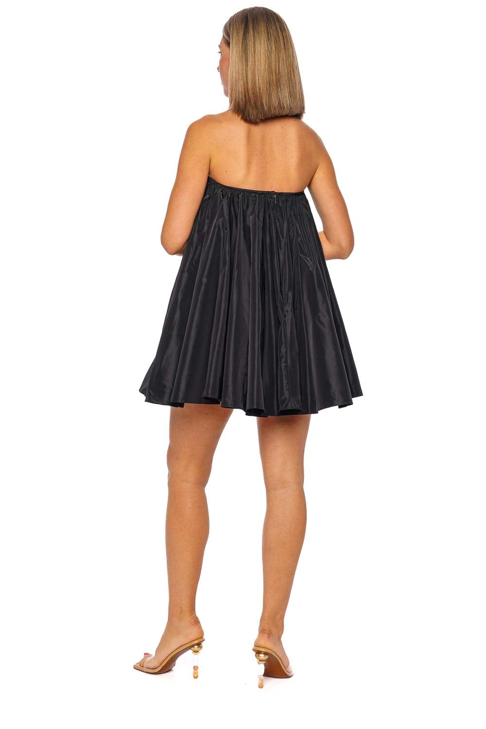 Staud Sofia Black Strapless Taffeta Mini Dress