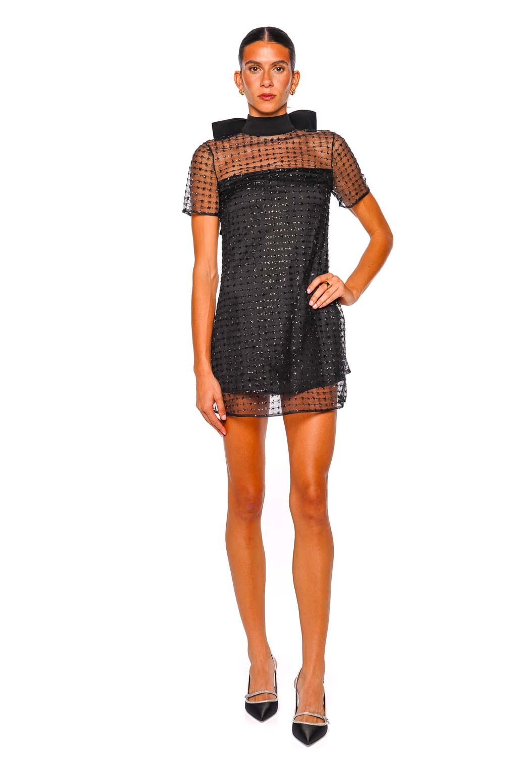 Staud Ilana Stardust Onyx Mini Dress with Bow Detail