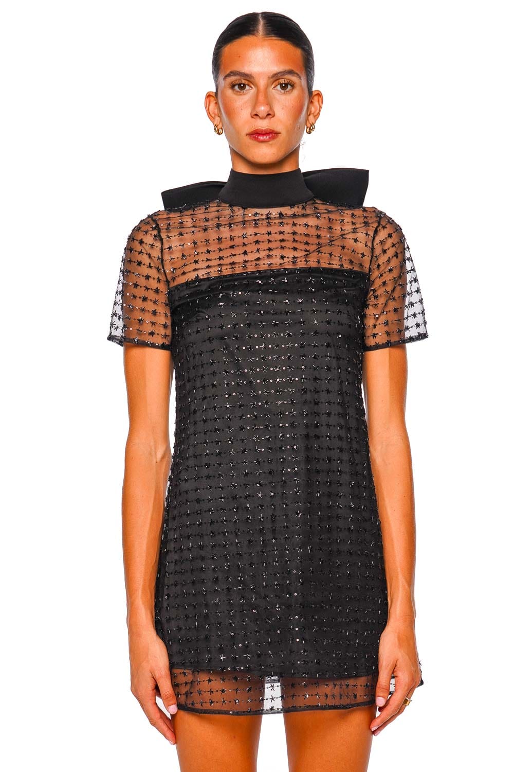 Staud Ilana Stardust Onyx Mini Dress with Bow Detail