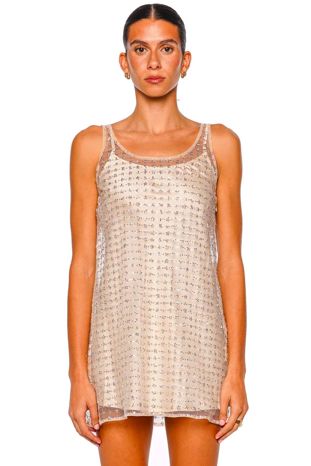 Staud Aurielle Stardust Sheer Embellished Mini Dress