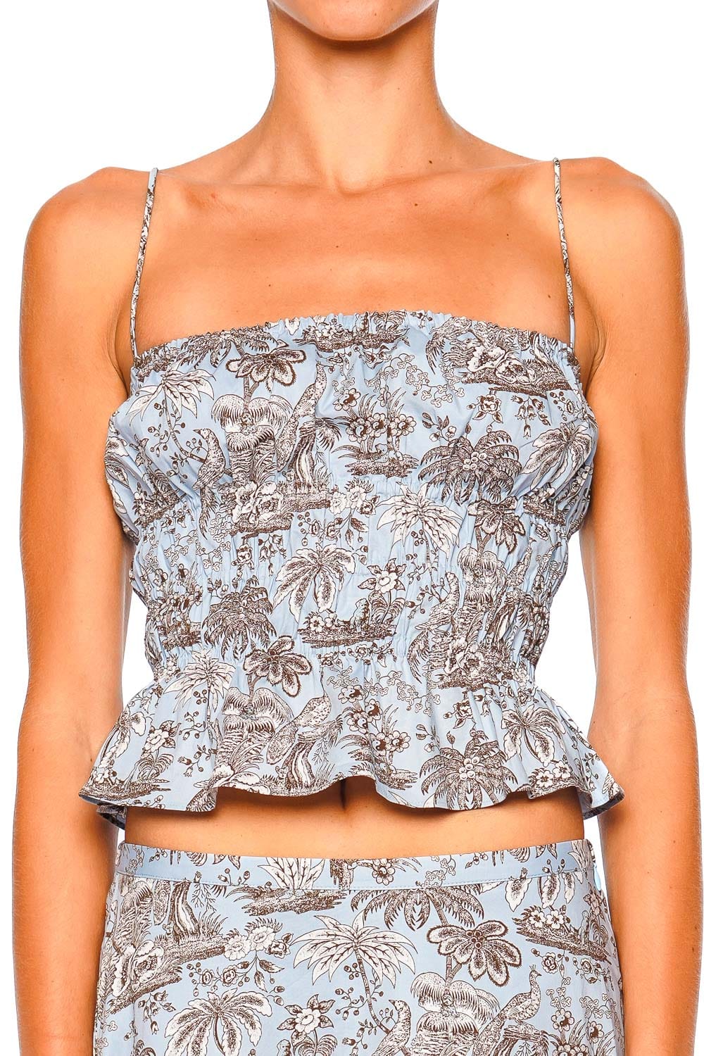 Staud Ayla Sky Toile Printed Spaghetti Strap Top