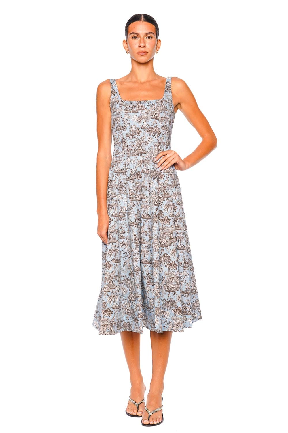 Staud Wells Sky Blue Toile Sleeveless Midi Dress