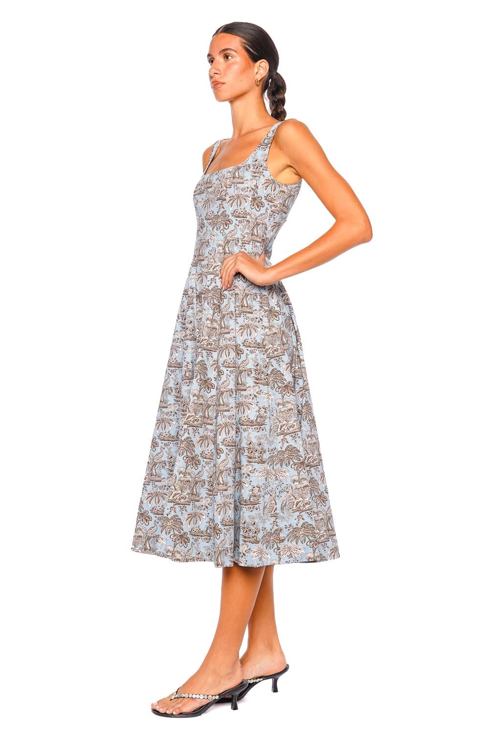 Staud Wells Sky Blue Toile Sleeveless Midi Dress