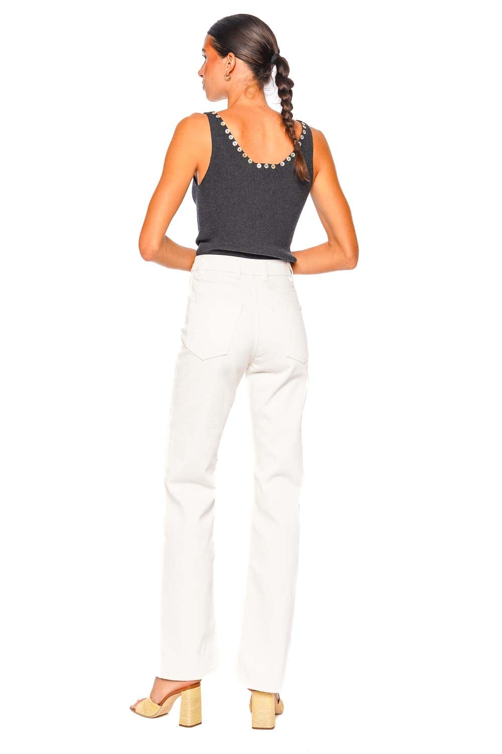 Staud Neva Nocturne Ribbed Tank Top with Embellished Scoop Neck