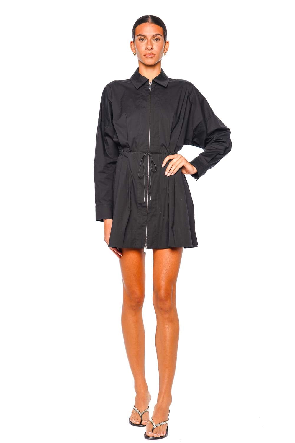 Staud Chi Black Long Sleeve Mini Shirt Dress