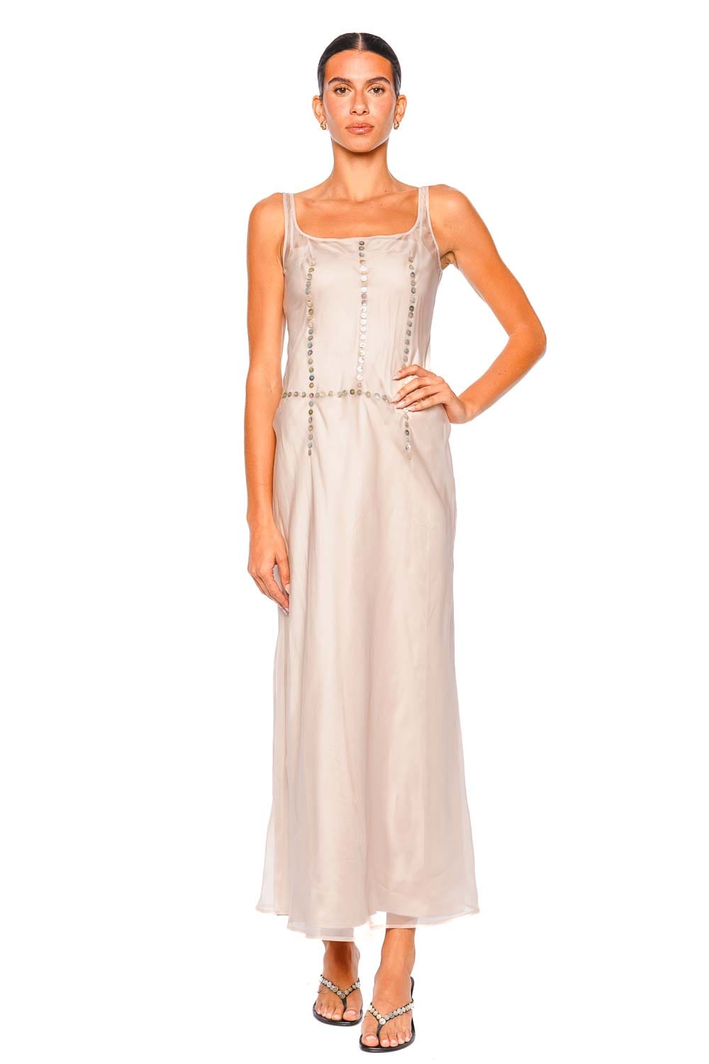 Staud Greta Fawn Silk Maxi Dress with Thin Straps