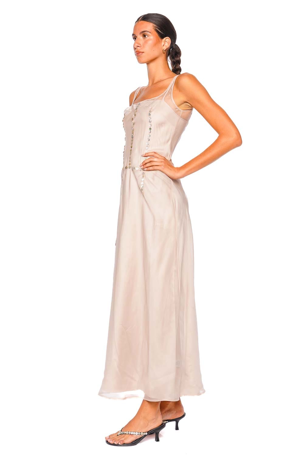 Staud Greta Fawn Silk Maxi Dress with Thin Straps