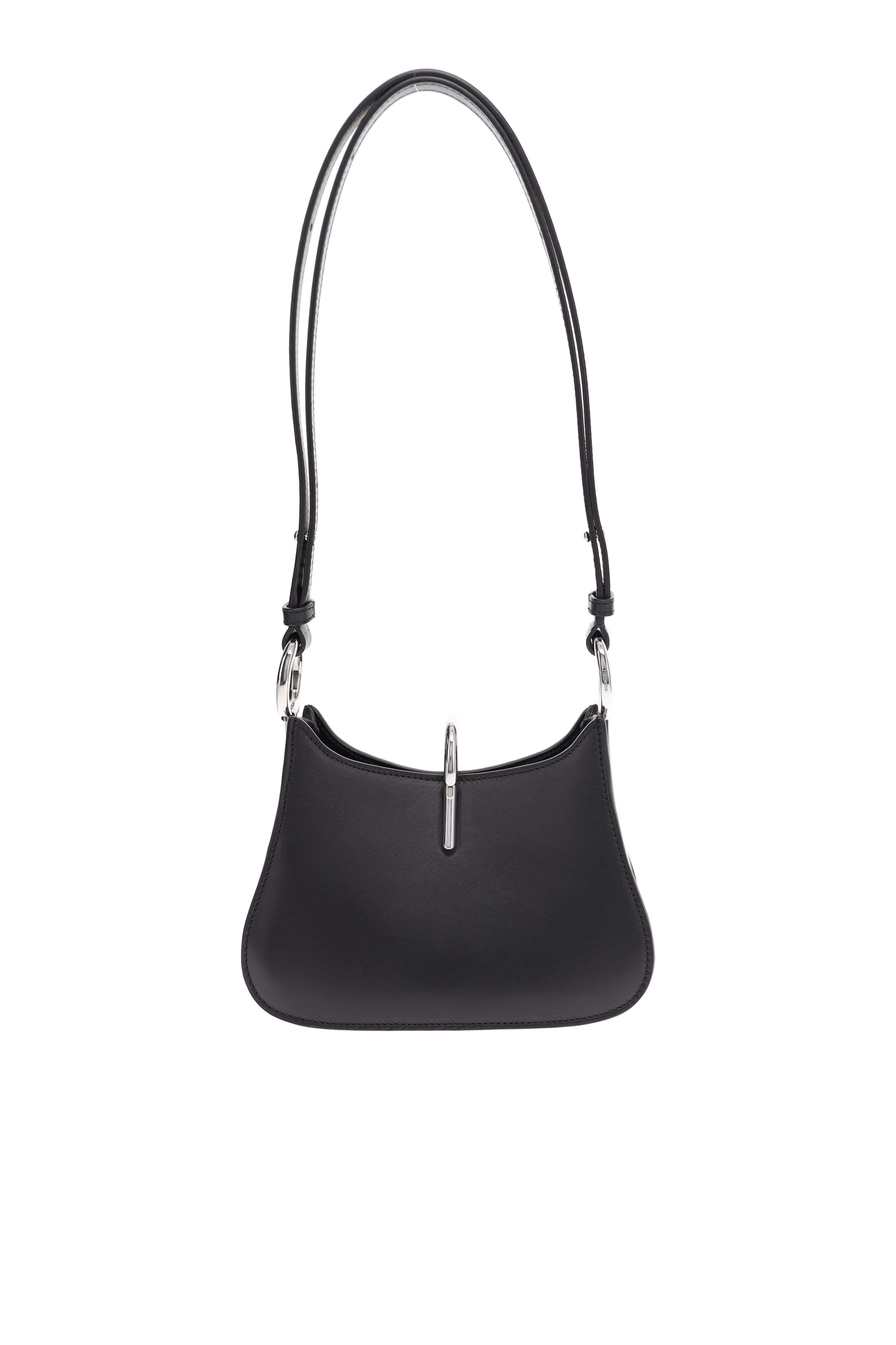 Rabanne Small Ring Embellished Black Leather Shoulder Bag