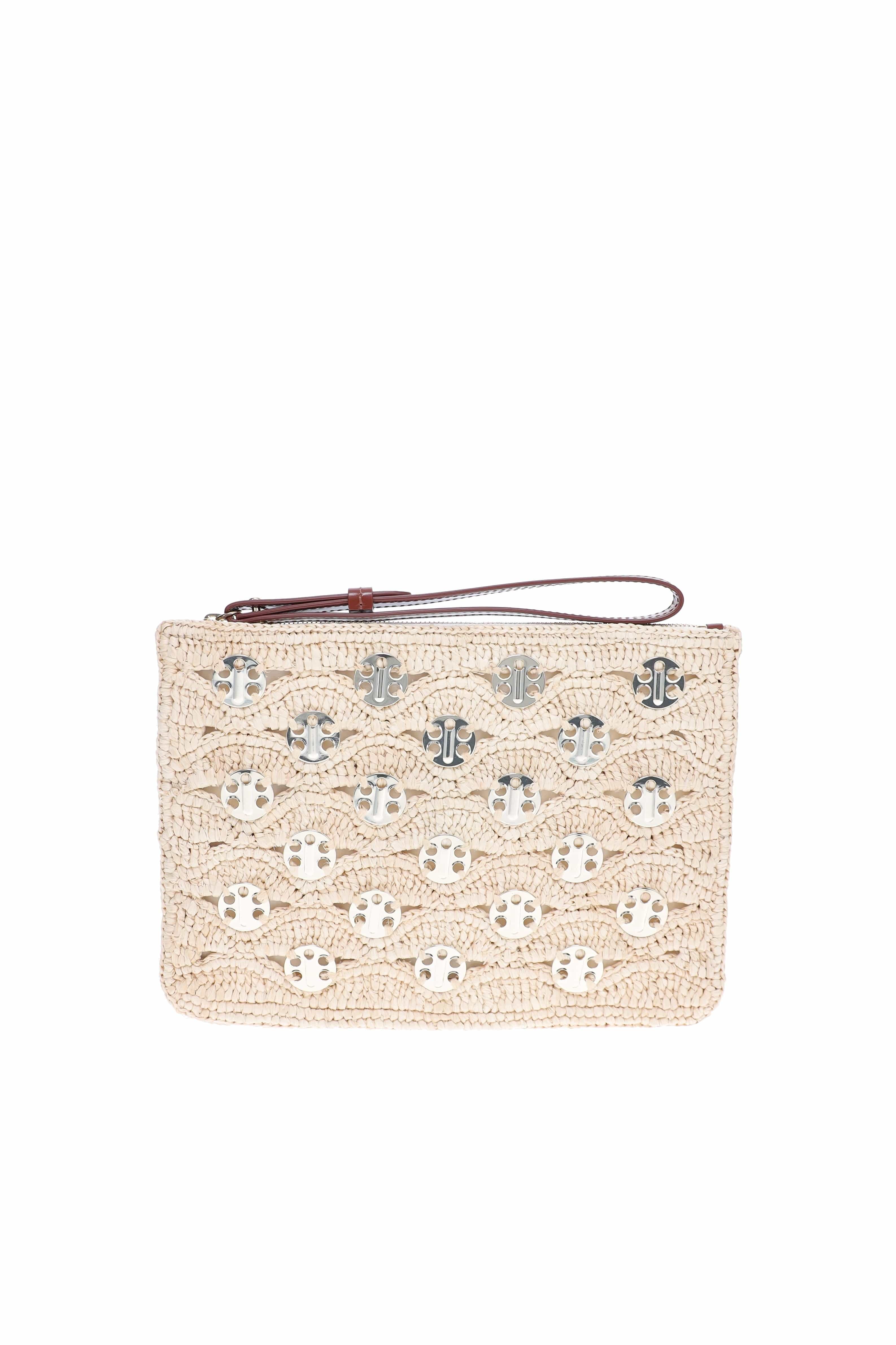 Rabanne Natural Raffia Gold 1969 Embellished Pouch
