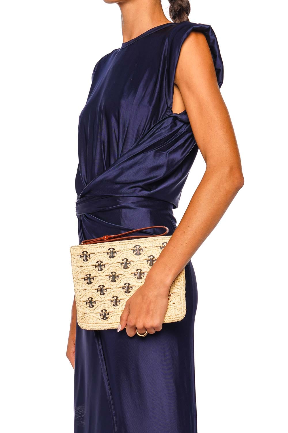 Rabanne Raphia Gold Embroidered Raffia Pouch Bag