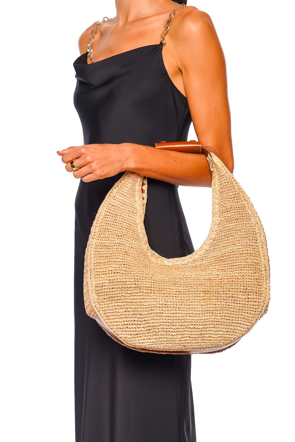 Staud Large Moon Natural Raffia Shoulder Bag