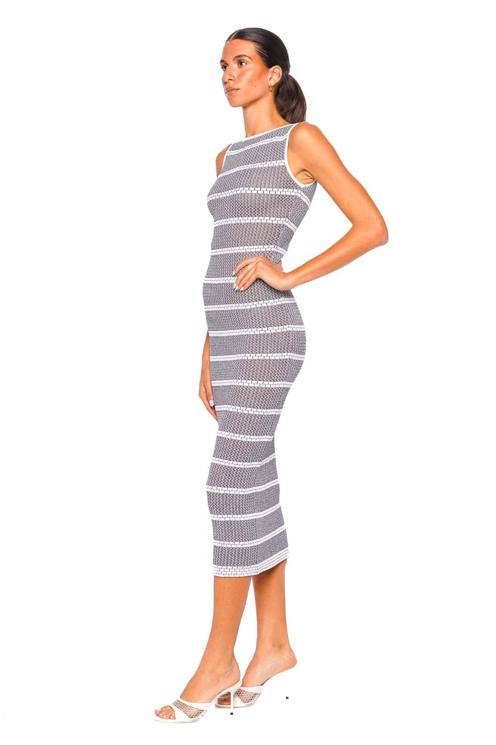 VALENTI Gelsomina White Blue Sleeveless Midi Dress