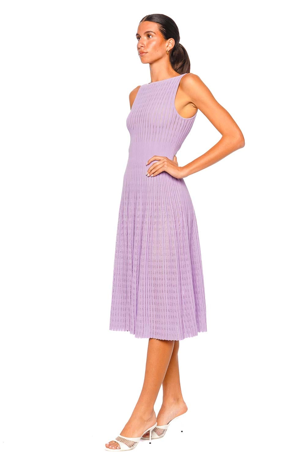 VALENTI Lilac Sleeveless Pleated Midi Dress