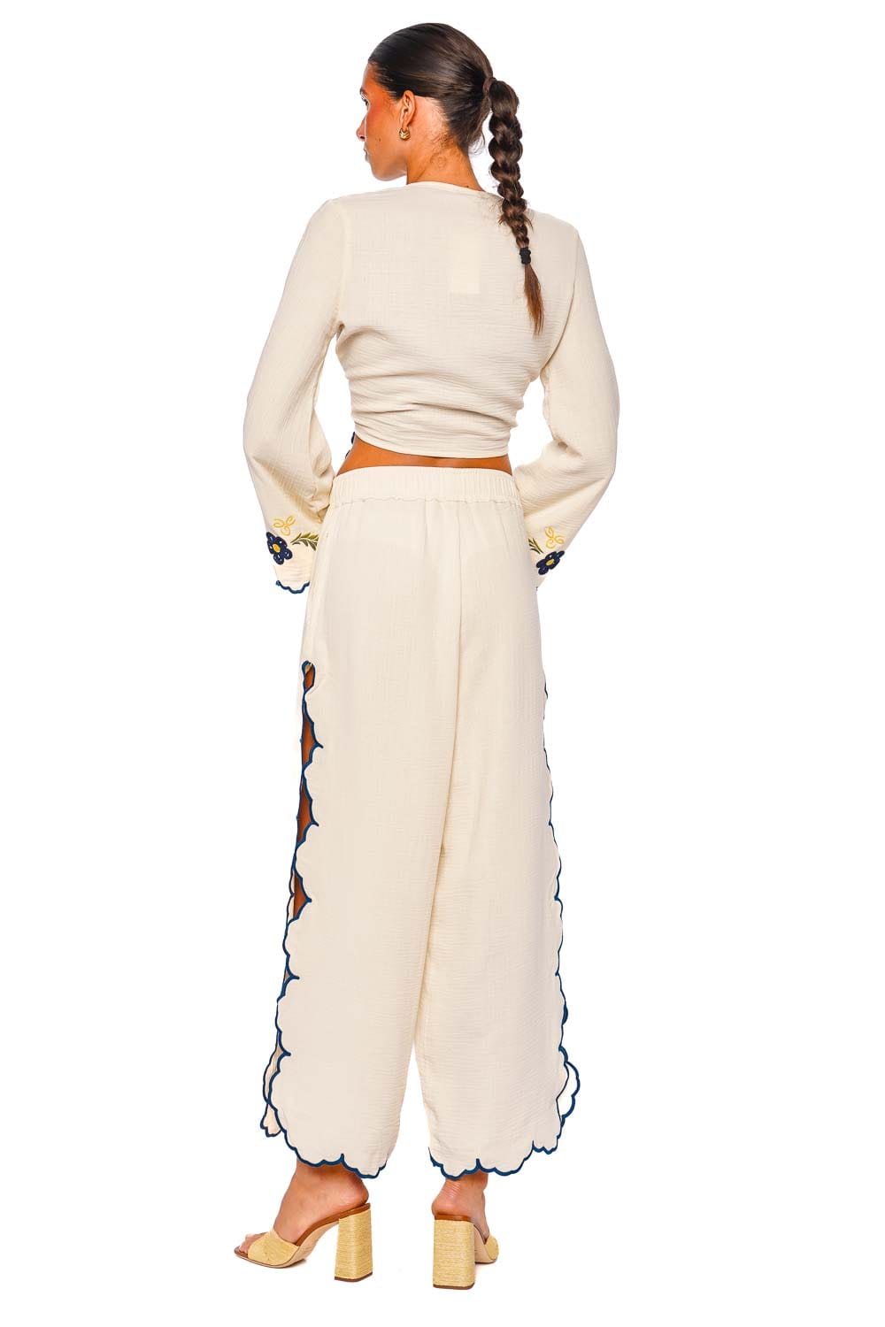 Agua Bendita Fiore Multicolor Embroidered Wide-Leg Trousers