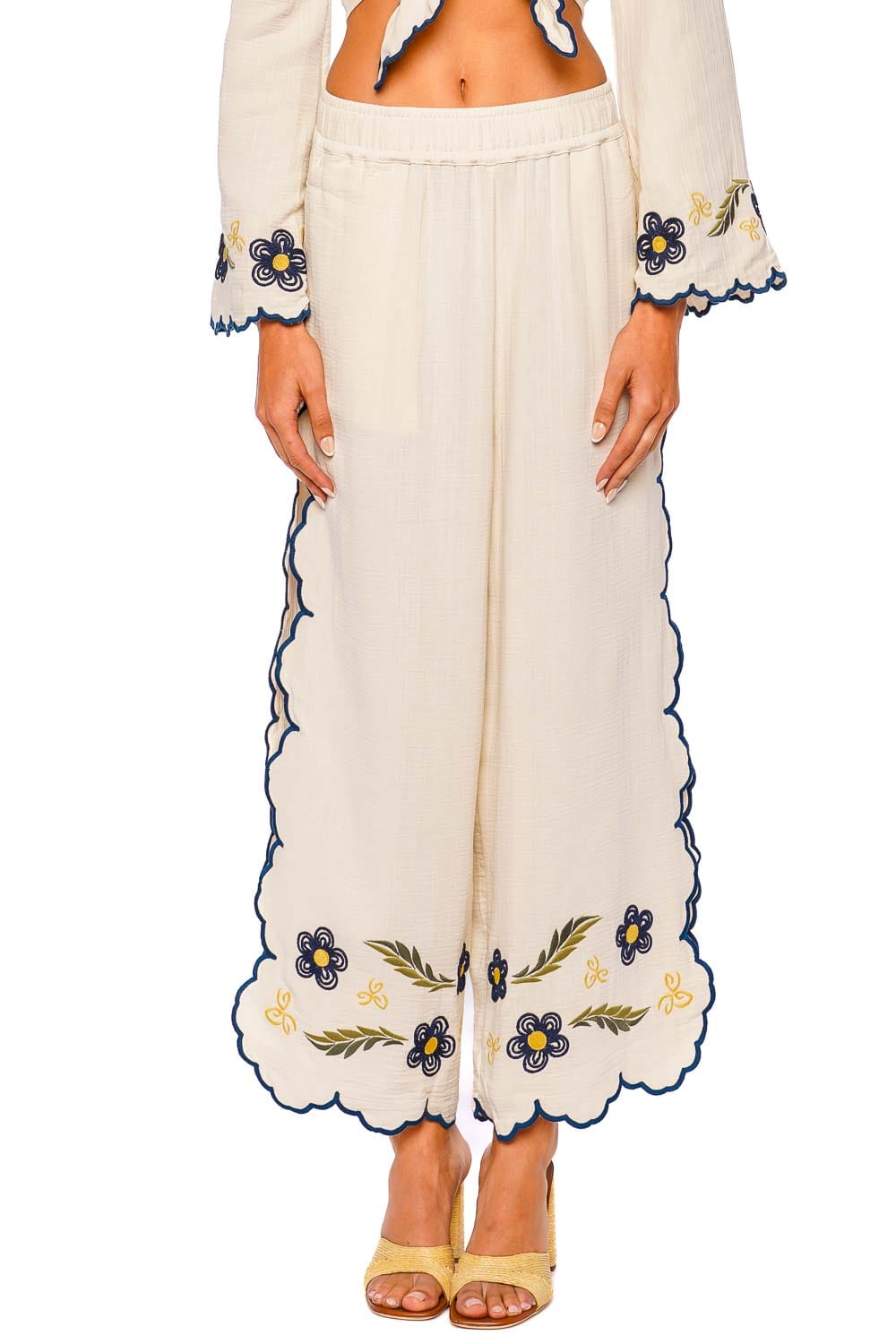 Agua Bendita Fiore Multicolor Embroidered Wide-Leg Trousers