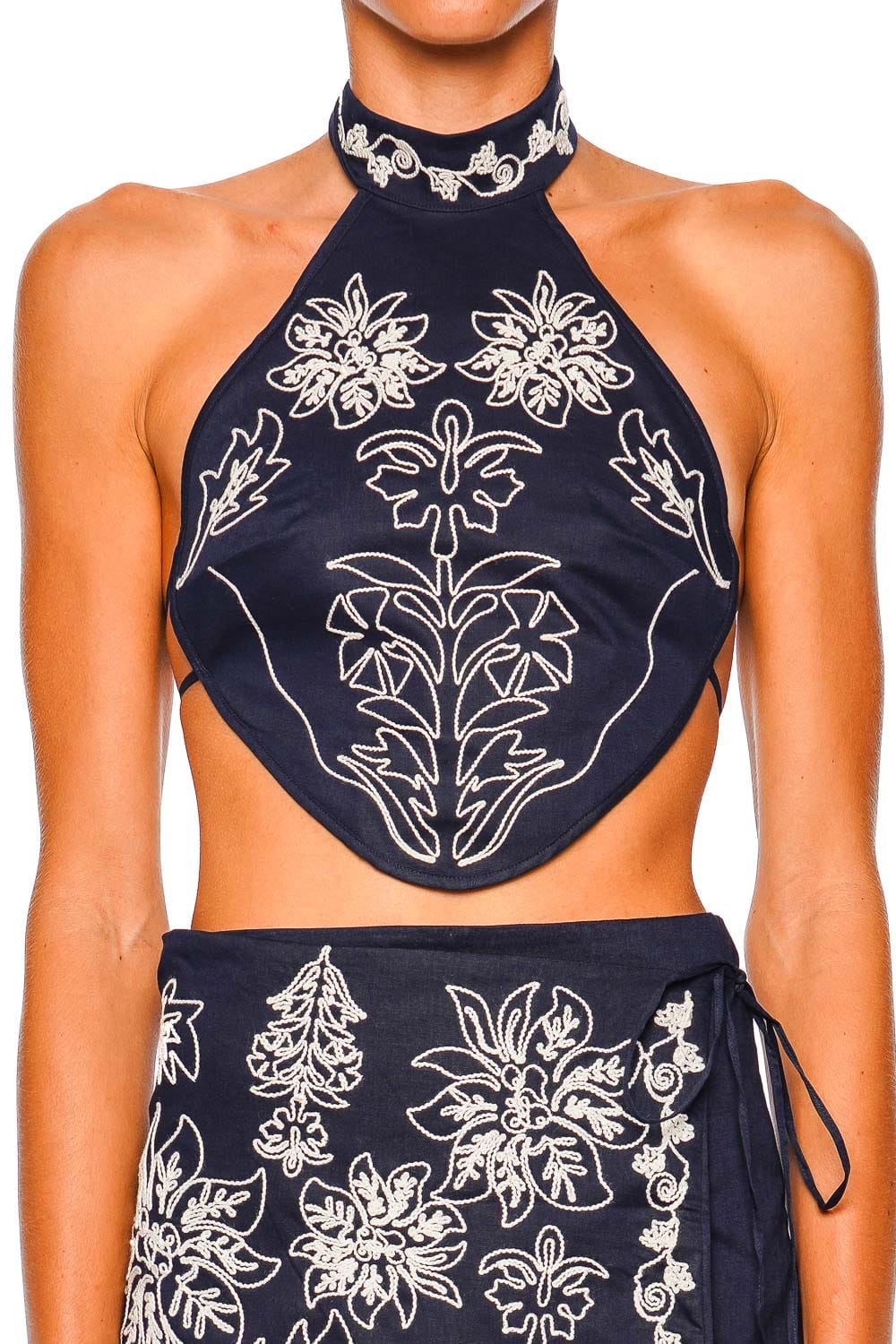 Agua Bendita Elay Batik Halter Neck Crop Top with Multi-Color Embroidery