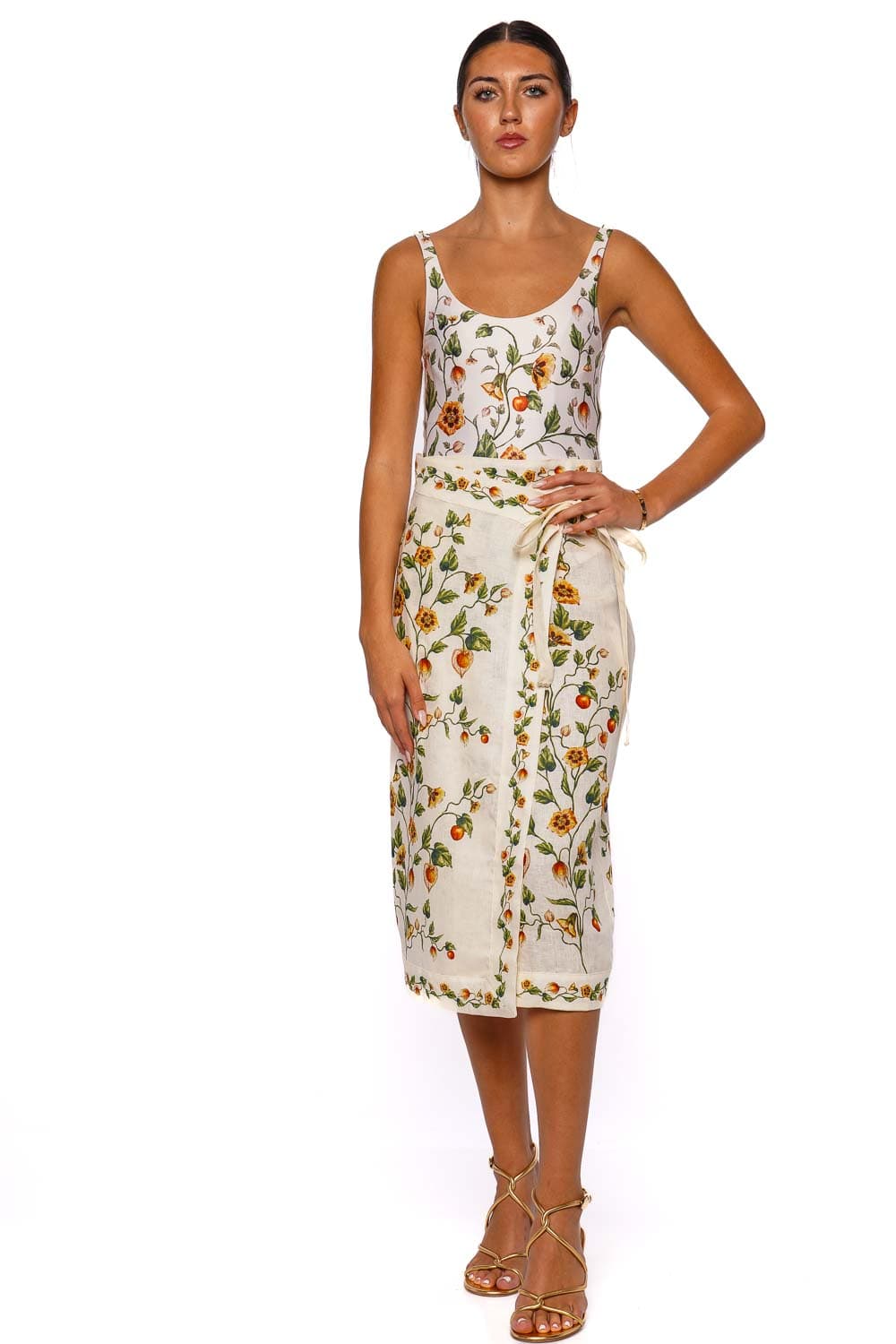 AGUA by Agua Bendita Luna Uchuva Multicolor Midi Wrap Skirt