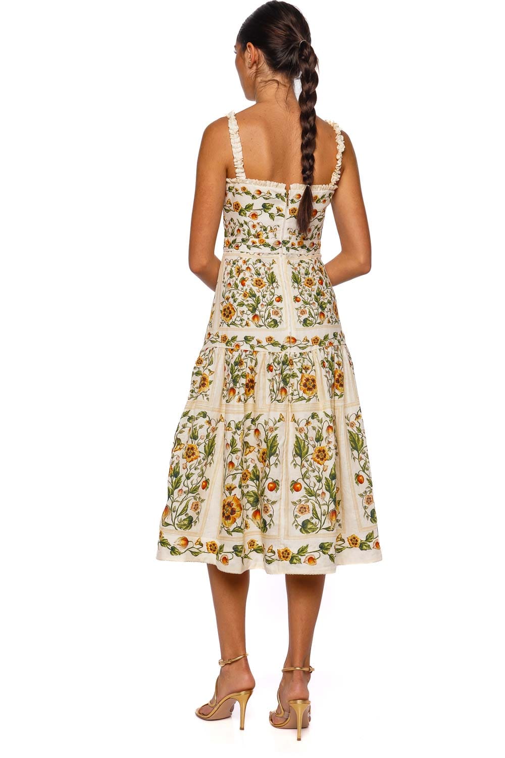 AGUA by Agua Bendita Nispero Uchuva Multicolor Midi Dress with Ruffled Straps