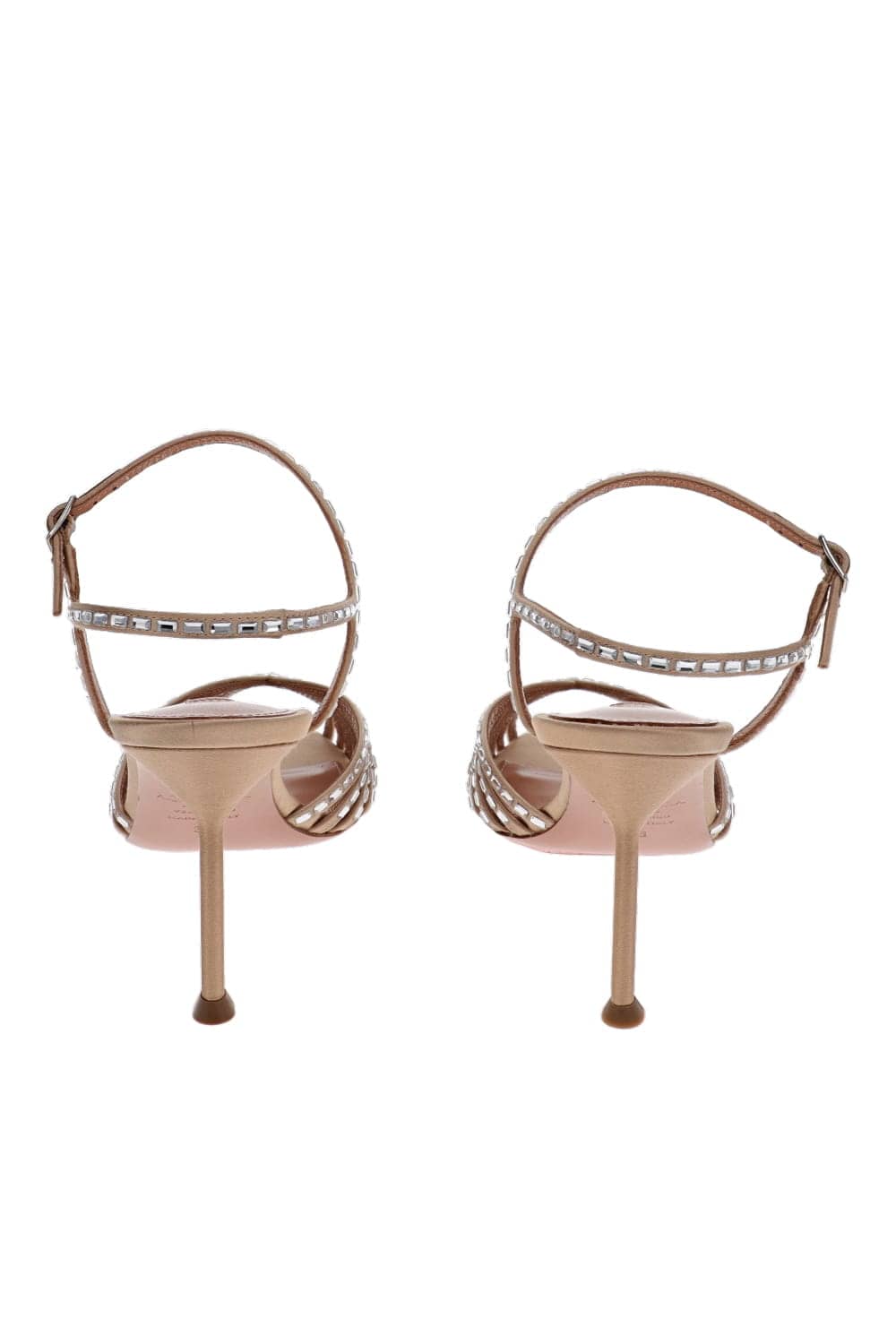 AQUAZZURA Hold Me Crystal 85 Satin Sandal in Warm Nude