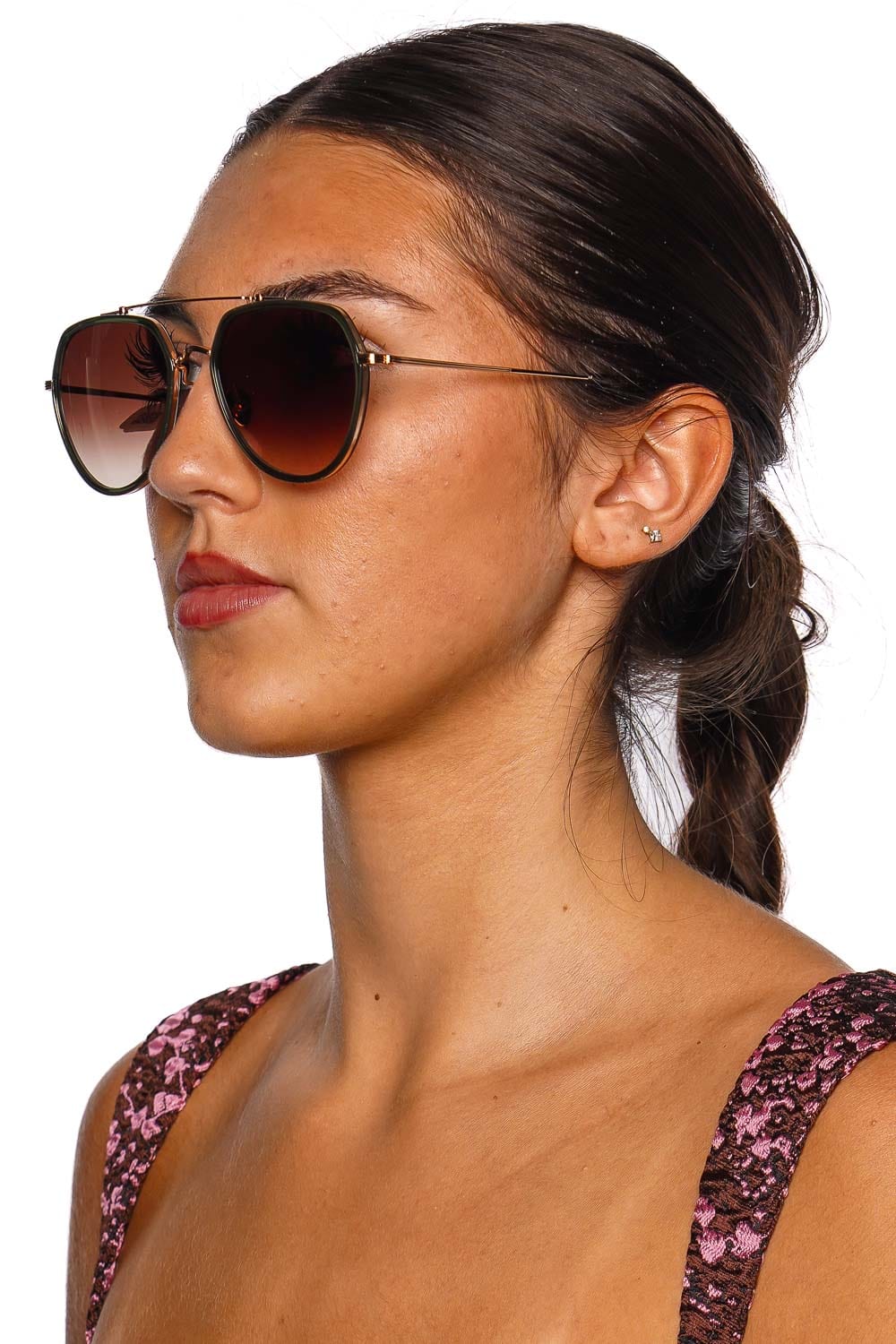 KREWE Baker Zulu Bottle Green 18K Aviator Sunglasses