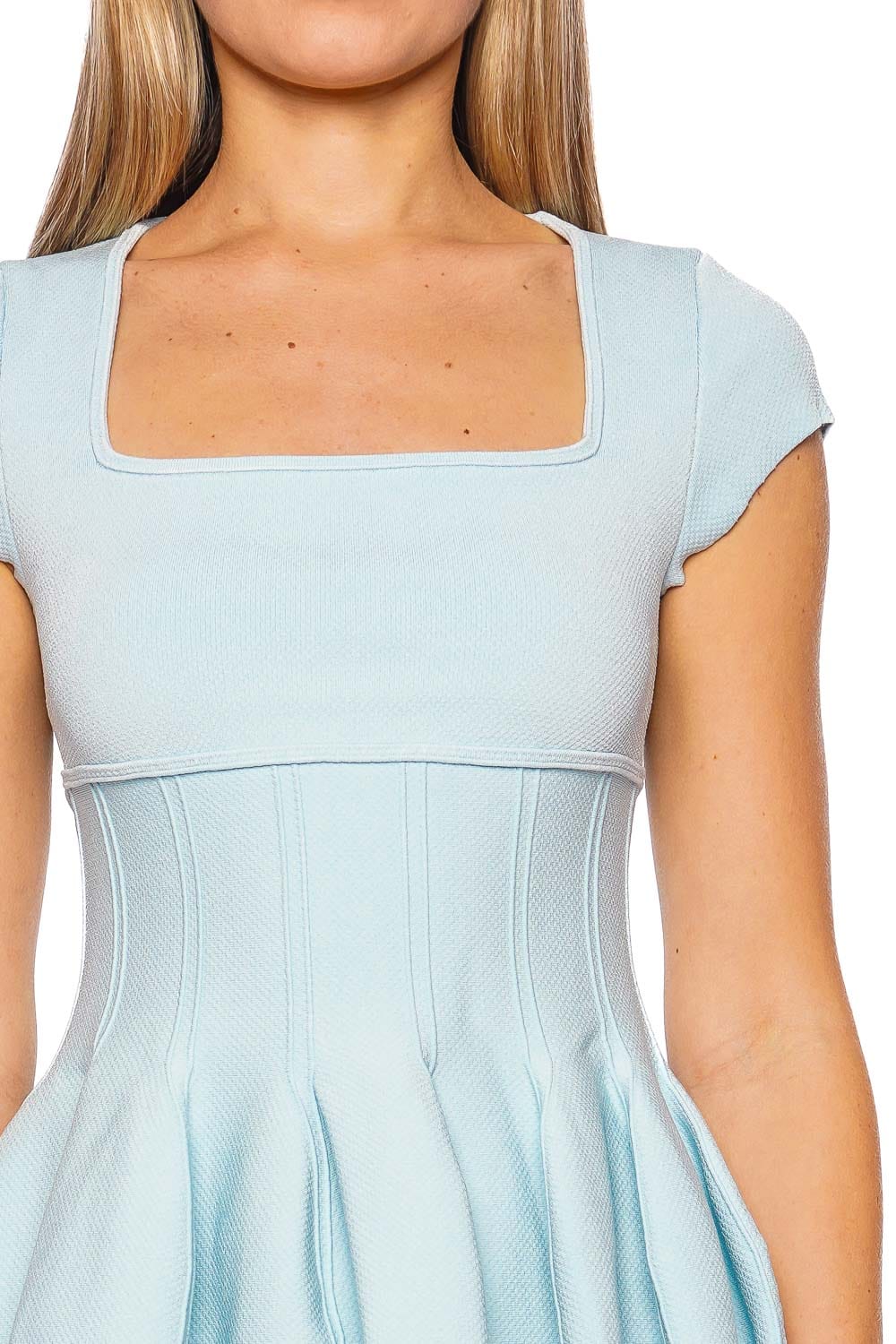 SIMKHAI Gallagher Sky Blue Mini Dress with Cap Sleeves