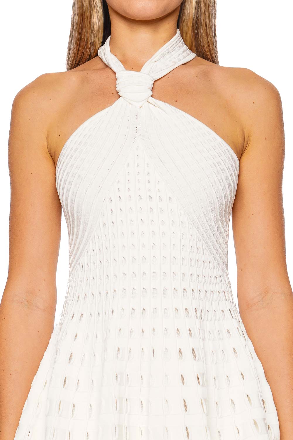 SIMKHAI Jenna Ivory Knotted Halter Mini Dress