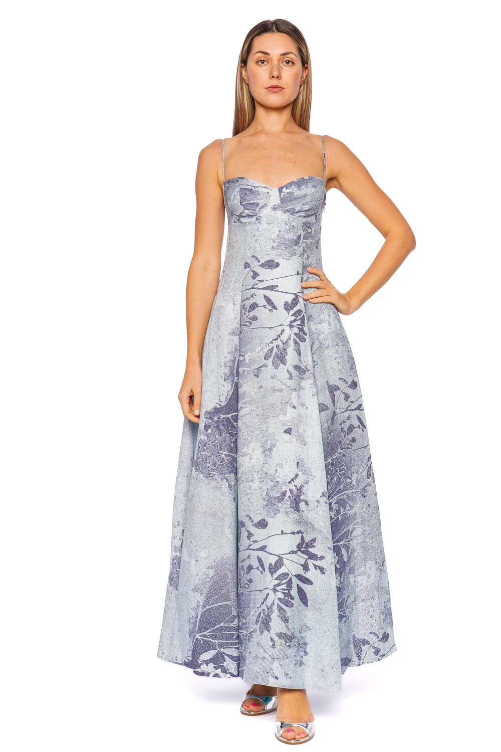 SIMKHAI Rudie Sky Floral Maxi Dress with Spaghetti Straps