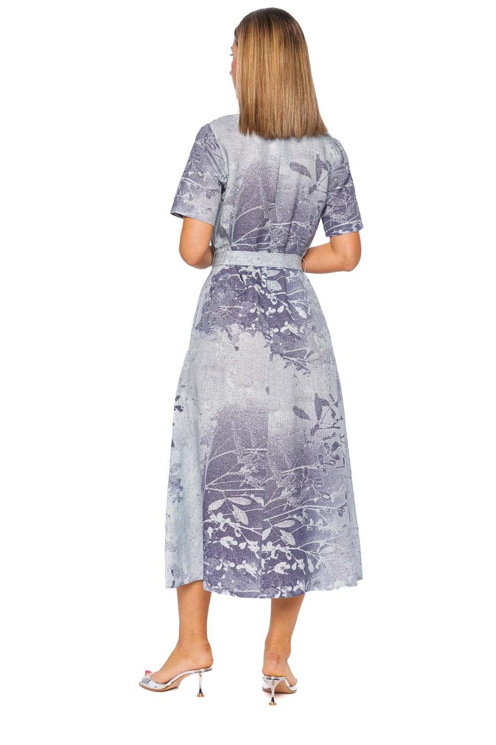 SIMKHAI Audria Sky Floral Belted Short Sleeve Midi Dress