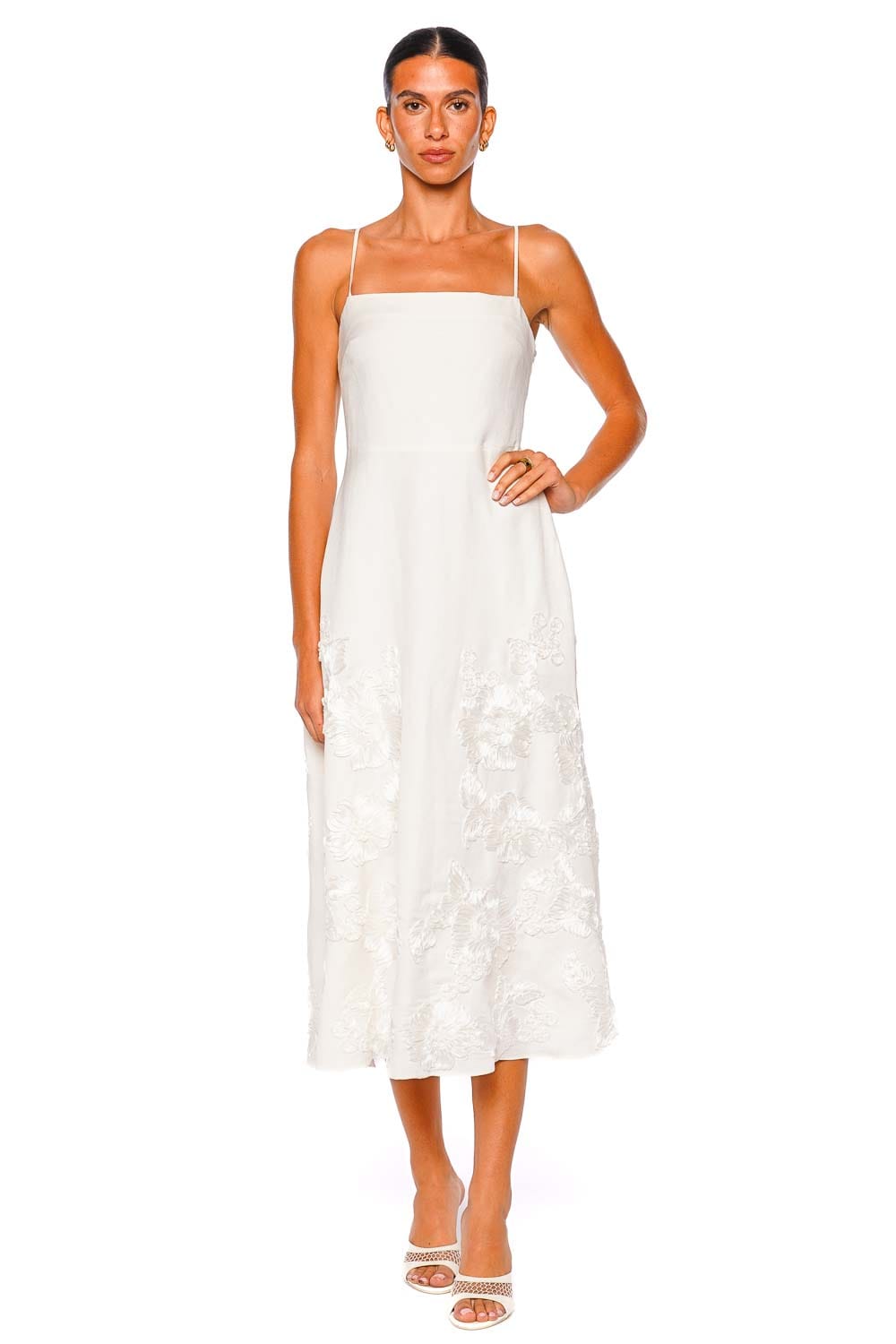 SIMKHAI Annabella Ivory Midi Dress with Spaghetti Straps