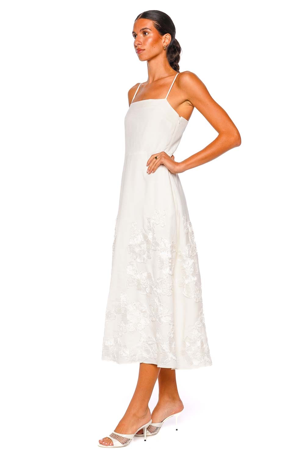 SIMKHAI Annabella Ivory Midi Dress with Spaghetti Straps