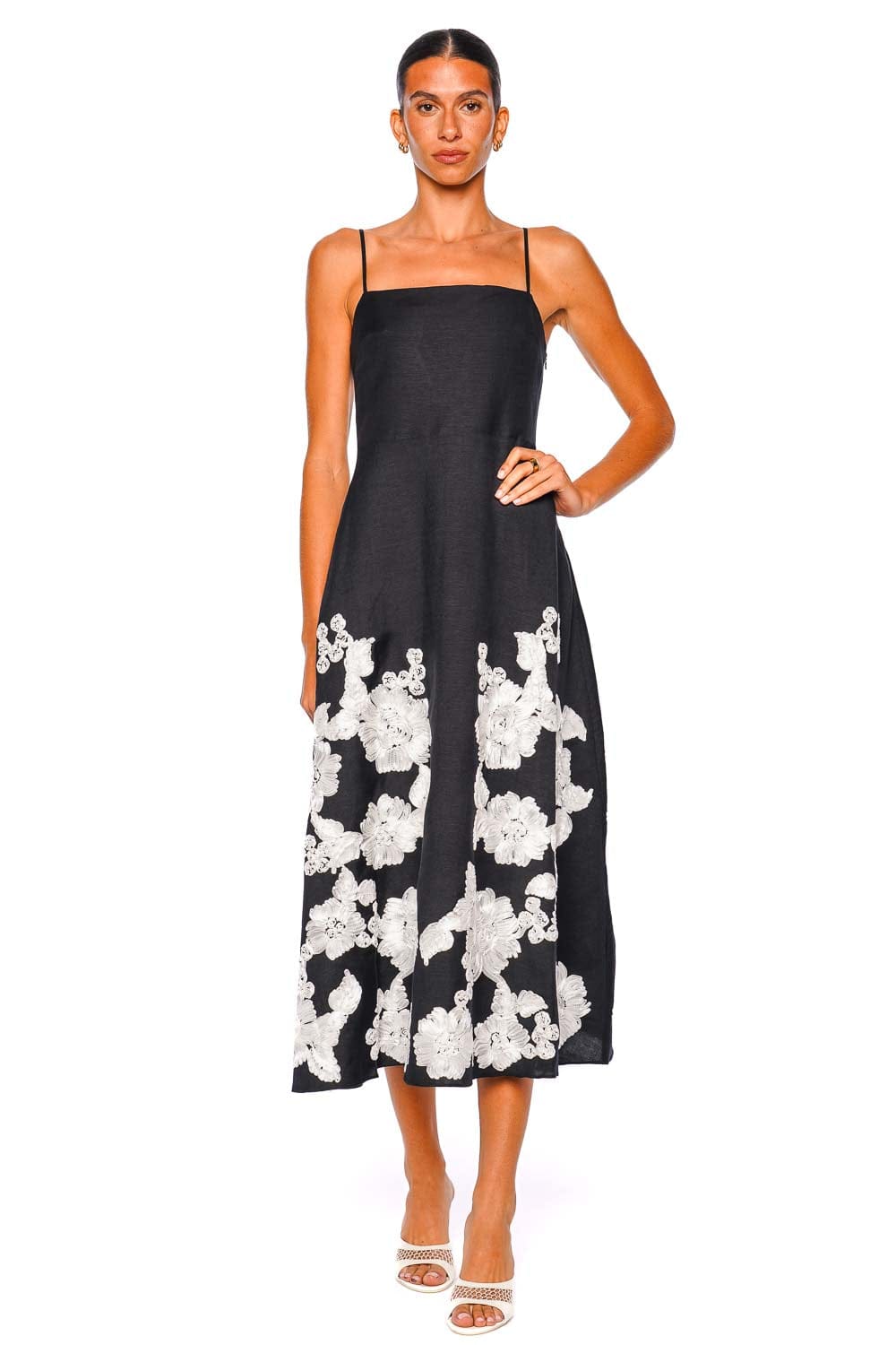 SIMKHAI Annabella Black Multi Spaghetti Strap Midi Dress
