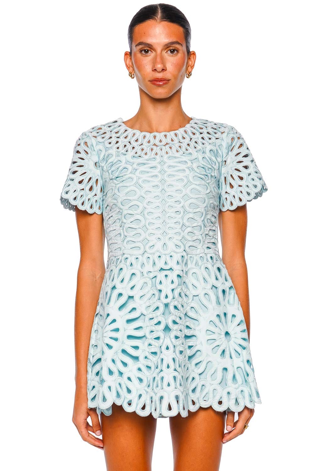 SIMKHAI Emrys Sky Blue Short Sleeve Mini Dress