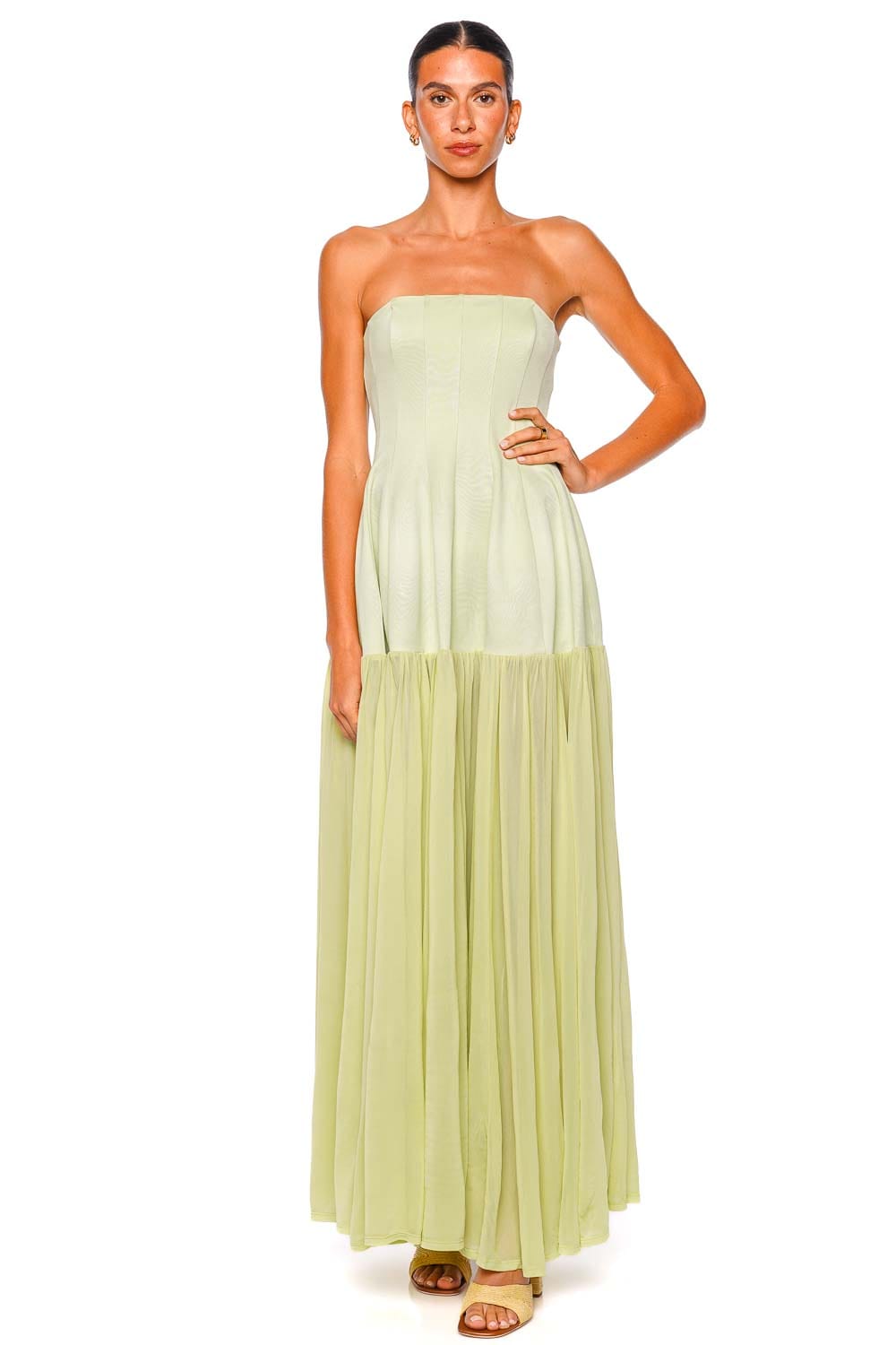 SIMKHAI Sandrine Celadon Strapless Bustier Midi Dress