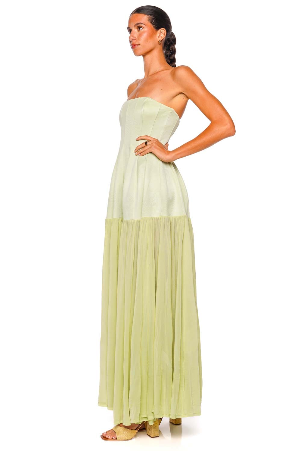 SIMKHAI Sandrine Celadon Strapless Bustier Midi Dress