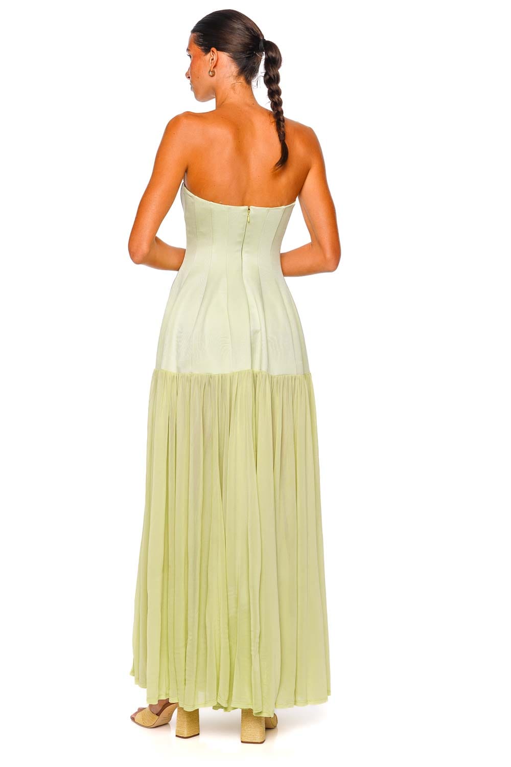 SIMKHAI Sandrine Celadon Strapless Bustier Midi Dress