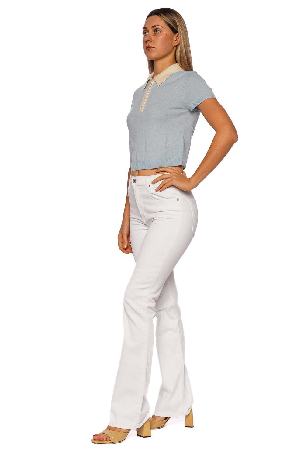 SIMKHAI Sky Short Sleeve Cropped Polo Top