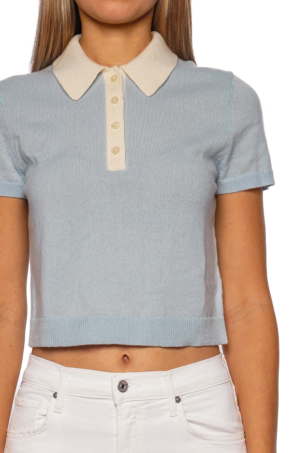 SIMKHAI Sky Short Sleeve Cropped Polo Top