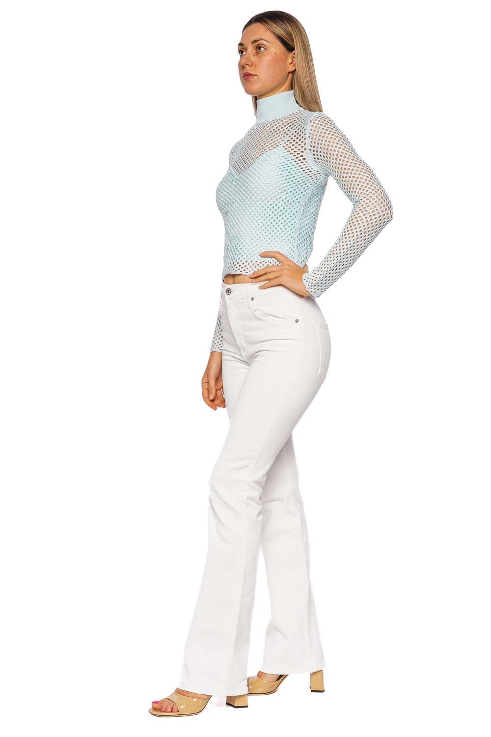 SIMKHAI Bexley Sky Blue Long Sleeve Mesh Top