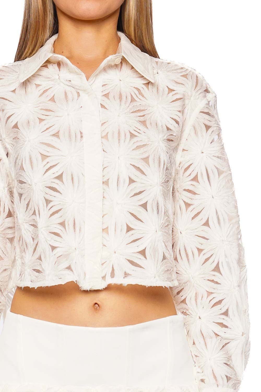 SIMKHAI Anders Ivory Sheer Long Sleeve Shirt