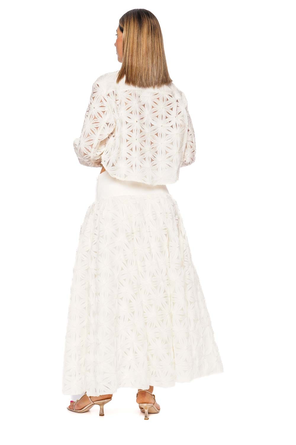SIMKHAI Mindy Ivory Embroidered Midi Skirt
