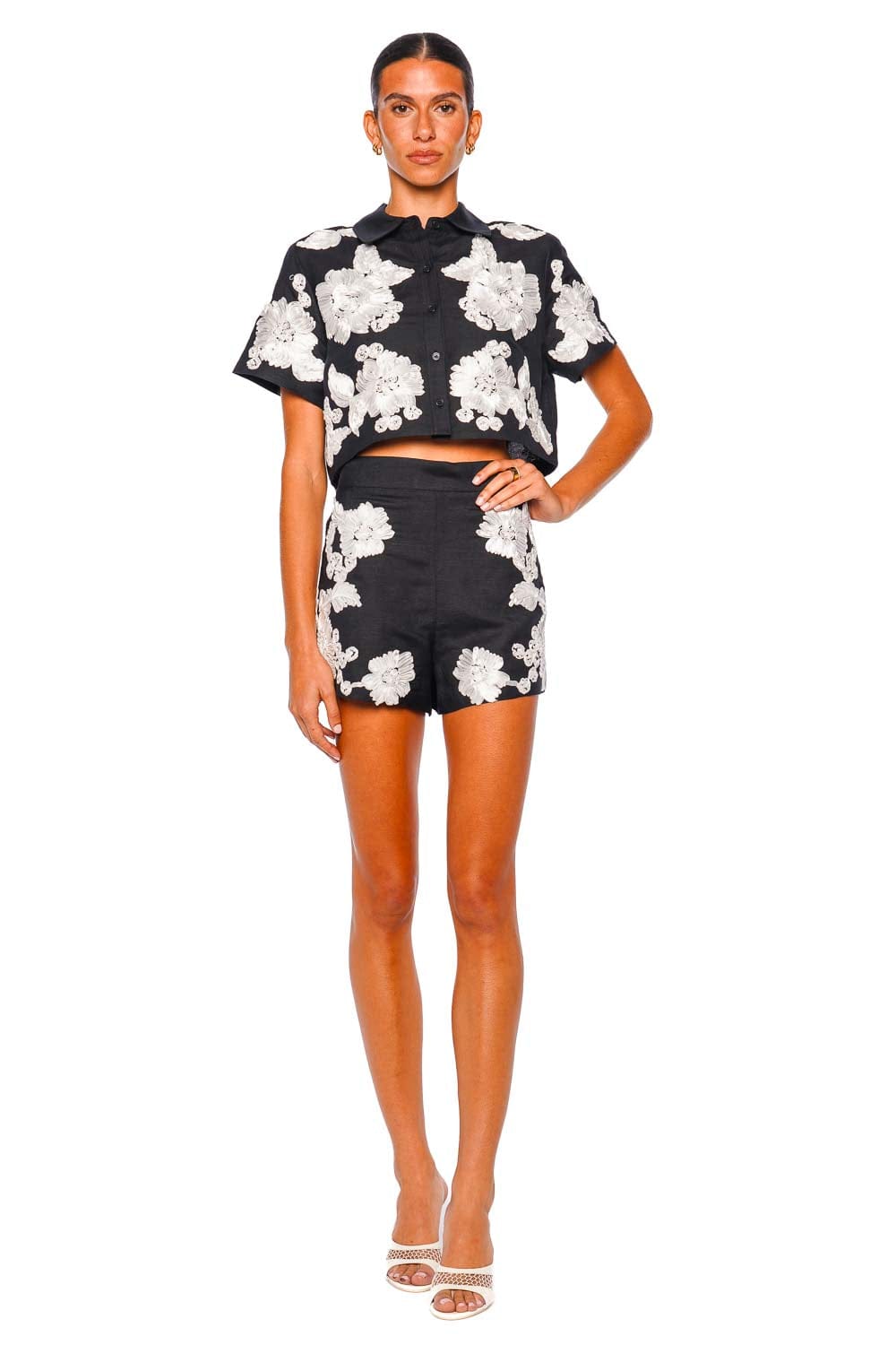 SIMKHAI Sammie Black Multi Floral Embroidered Shorts