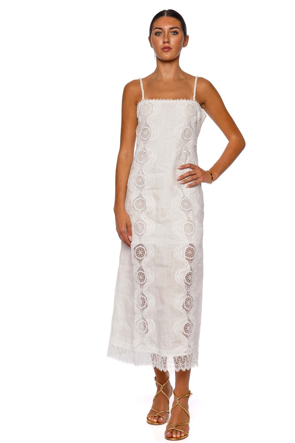 Waimari Rocio White Lace-Trim Maxi Dress